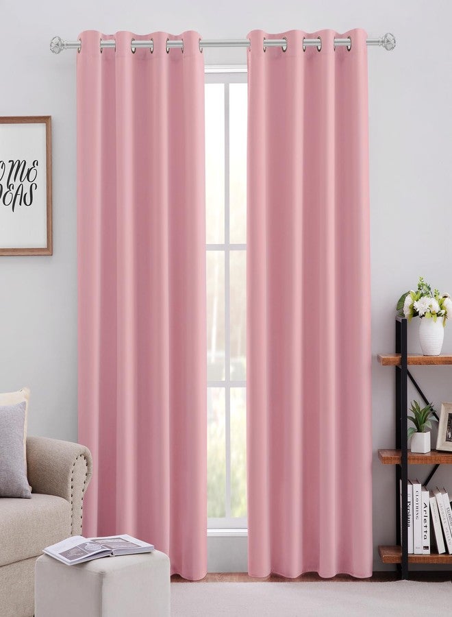 HOMEIDEAS Baby Pink Blackout Curtains for Kids, 52 X 96 Inch Length 2 Panels Set, Room Darkening Curtains for Girl's Room, Soundproof Thermal Grommet Window Curtains for Living Room - Image 1